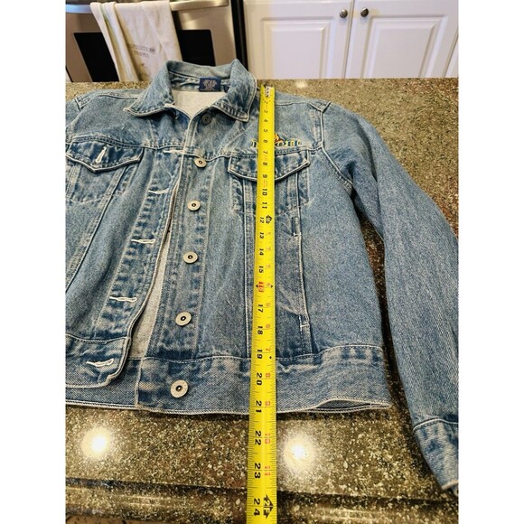 Vintage Winnie the POOH Light Wash Jean Trucker Jacket Disney FUZZY Bear DENIM S - Picture 9 of 11